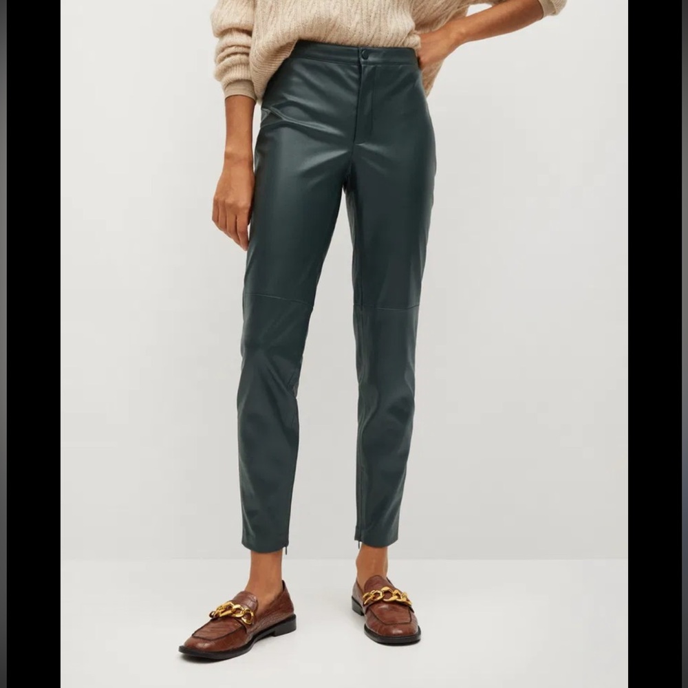 Zara Slim Faux Leather Pants in Dark Green